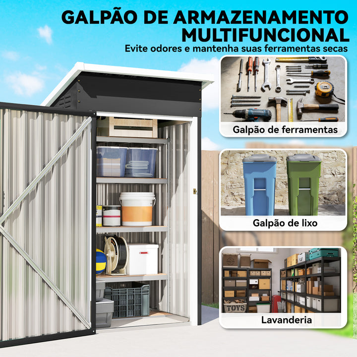 Abrigo Exterior Metálico 107,5x91x185 cm Abrigo de Jardim com Teto Inclinado Porta com Trinco Ventilação e Luvas Abrigo de Armazenamento para Ferramentas Cinza Escuro