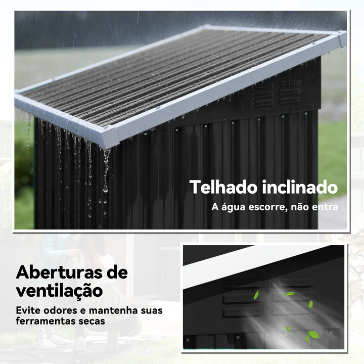 Abrigo Exterior Metálico 107,5x91x185 cm Abrigo de Jardim com Teto Inclinado Porta com Trinco Ventilação e Luvas Abrigo de Armazenamento para Ferramentas Cinza Escuro