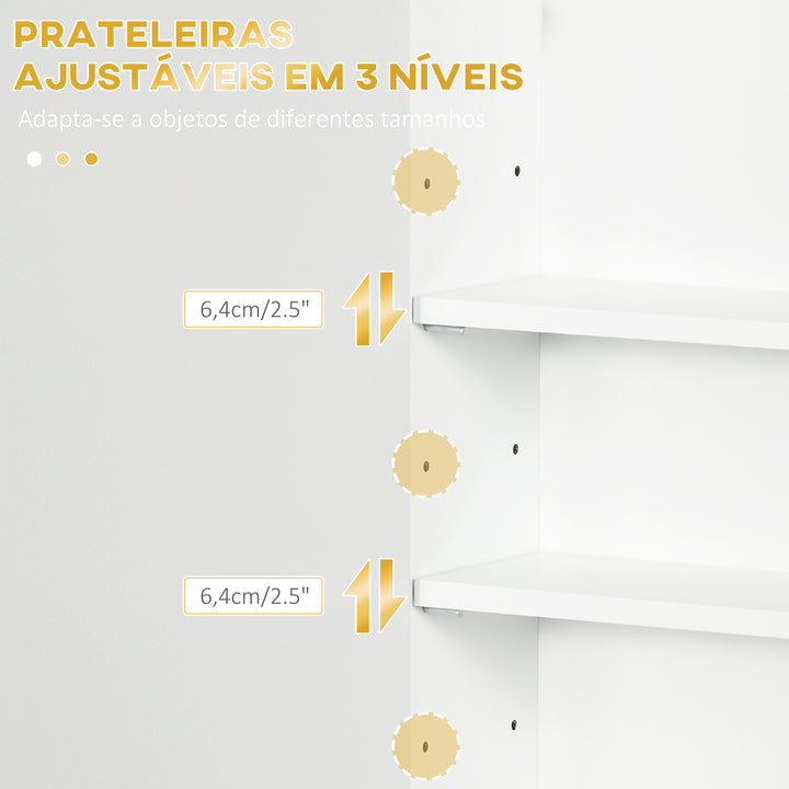 Armário Casa de Banho de Parede Moderno com 1 Puxador de Aço e Prateleiras Ajustáveis 40x15x60 cm Branco