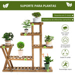 Suporte para Plantas Estante para Plantas de Madeira Estante para Flores com 5 Níveis Carga Máxima 60 kg para Interior Exterior 98x28x95 cm Madeira Carbonizada