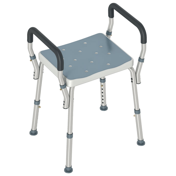 Banco de Duche Cadeira de Duche para Pessoas Idosas com Altura Ajustável Cadeira de Duche de Alumínio Antiderrapante Carga 150 kg para Idosos e Descapacitados 52x45x57-69 cm Azul