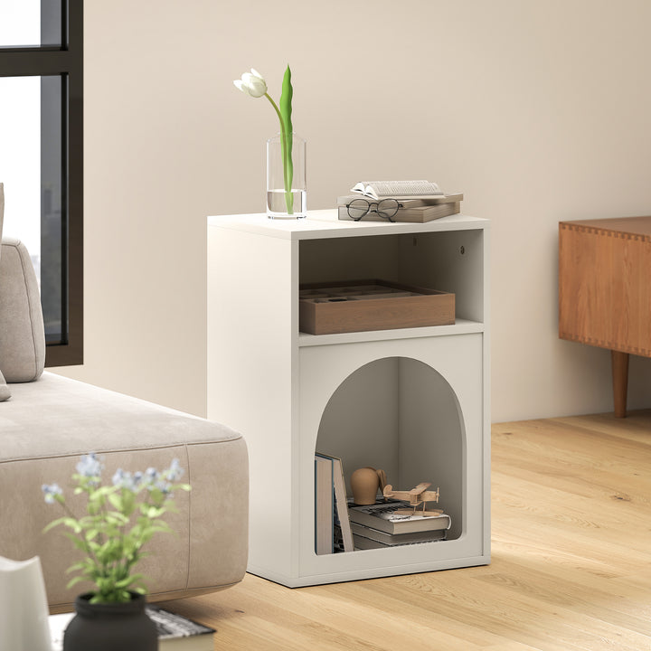 Mesa de Cabeceira Moderna Mesa de Cabeceira Estreita com 2 Compartimentos Abertos Desenho em Forma de Arco Mesa Auxiliar para Sala de Estar Quarto 40x30x60 cm Creme
