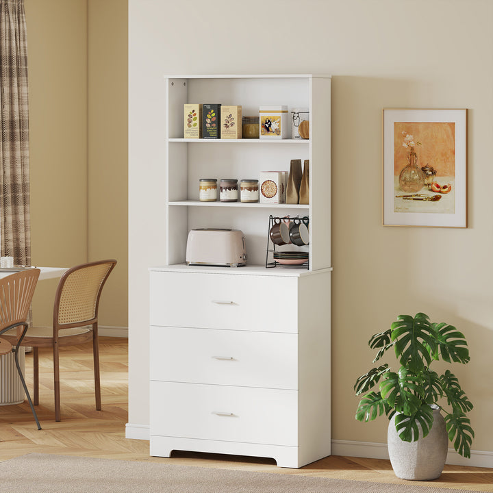 Estante para Livros de 6 Níveis Estante com 3 Gavetas 3 Prateleiras Abertas Armário Alto para Sala de Estar Estúdio Escritório 79x39,5x182,2 cm Branco
