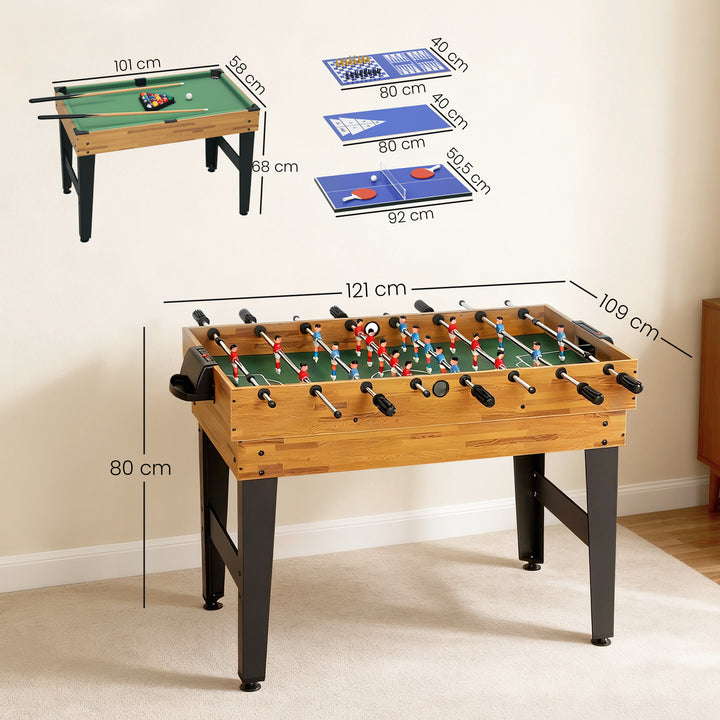 Mesa Multijogos 13 em 1 Mesa de Jogo com Matraquilho para Crianças Bilhar Ping-Pong Hóquei Xadrez Damas Backgammon e Acessórios Diversão Familiar para Adultos e Crianças 121x109x80 cm Madeira e Preto