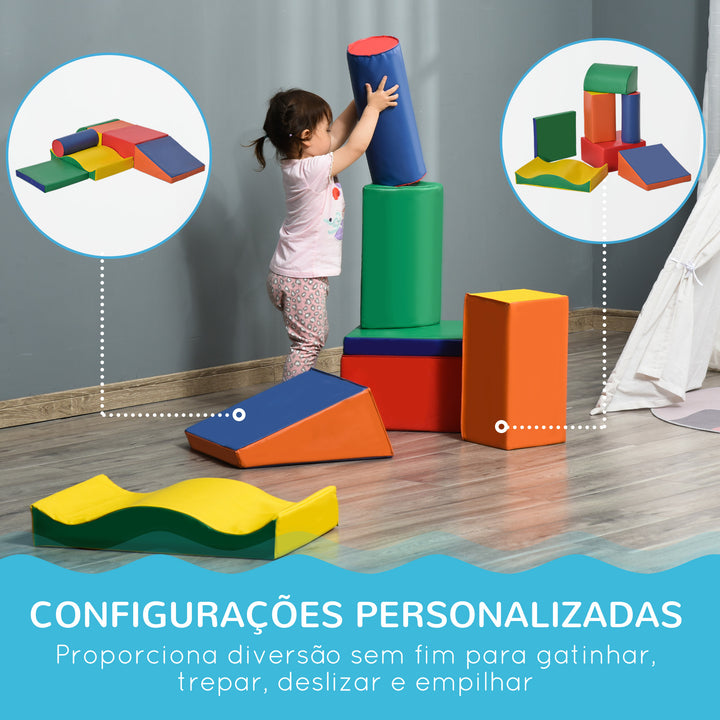 Conjunto de 7 Blocos de Espuma para Crianças de 1-3 Anos Blocos de Construção para Escalar e Gatinhar 60x40x11 cm Multicor