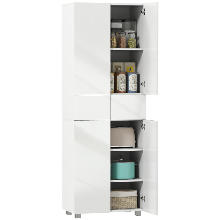 Armário de Cozinha Móvel Auxiliar de Cozinha com 4 Portas 2 Gavetas e Prateleiras Ajustáveis para Sala de Jantar Sala de Estar Estilo Moderno Anti-Tombo 60x35x170cm Branco