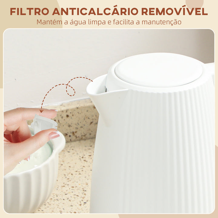 Jarro Elétrico 1,7 L, 2200 W, Aquecedor de Água com Desligamento Automático, Base Giratória 360°, Filtro Anticalcário Removível, Creme