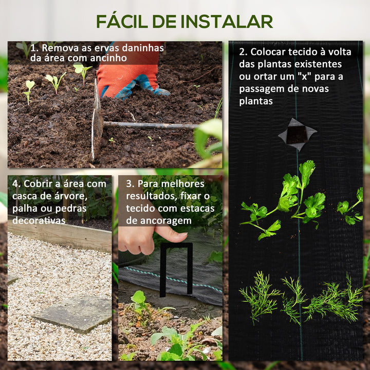 Rolo de Malha Anti-Ervas 2x25 m Malha Geotêxtil 60 g/m² para Controlo de Ervas Daninhas de Jardim Malha Anti-Ervas Preta