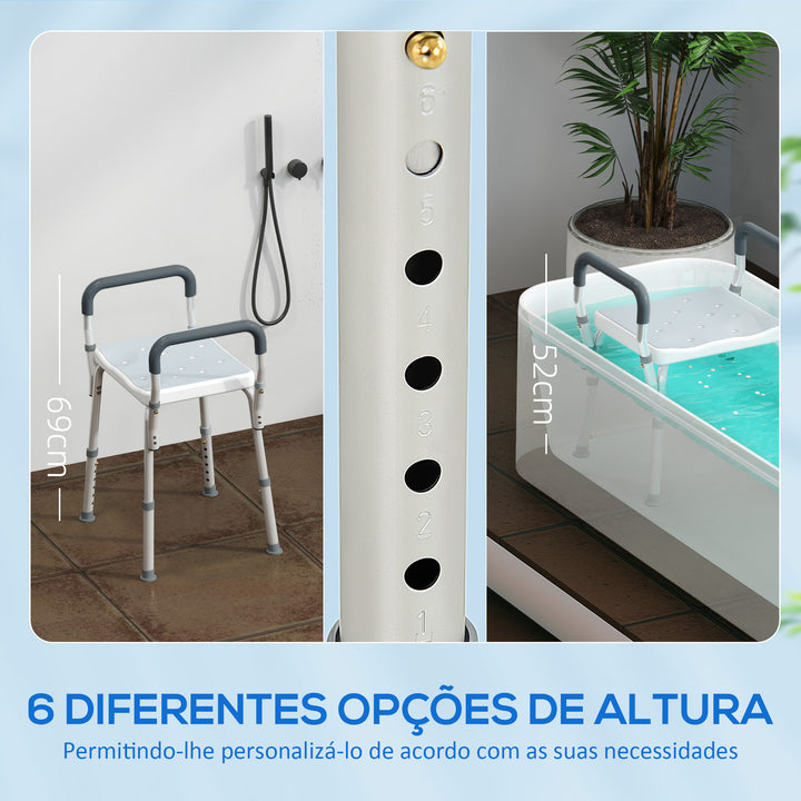 Banco de Duche Cadeira de Duche para Pessoas Idosas com Altura Ajustável Cadeira de Duche de Alumínio Antiderrapante Carga 150 kg para Idosos e Descapacitados 52x45x57-69 cm Azul