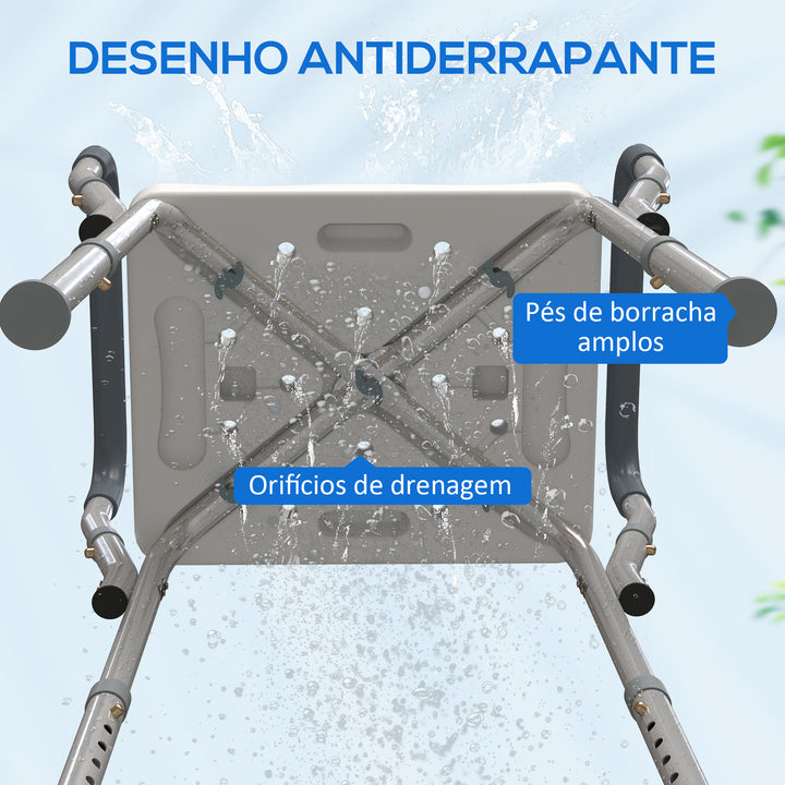 Banco de Duche Cadeira de Duche para Pessoas Idosas com Altura Ajustável Cadeira de Duche de Alumínio Antiderrapante Carga 150 kg para Idosos e Descapacitados 52x45x57-69 cm Azul