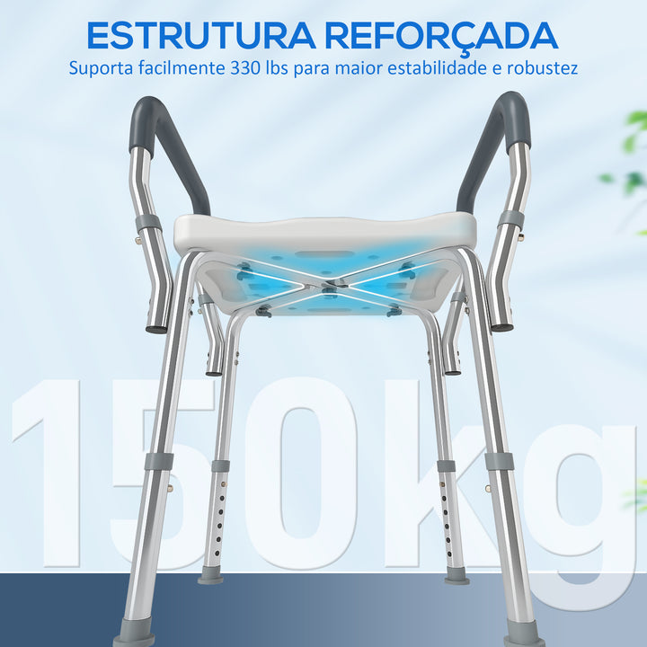 Banco de Duche Cadeira de Duche para Pessoas Idosas com Altura Ajustável Cadeira de Duche de Alumínio Antiderrapante Carga 150 kg para Idosos e Descapacitados 52x45x57-69 cm Azul