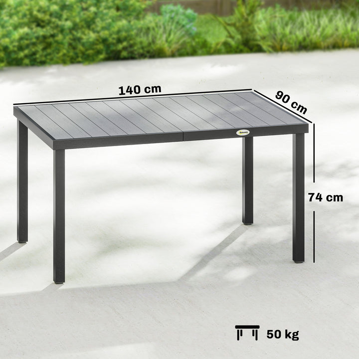 Mesa de Jardim Retangular 140x90x74 cm com Estrutura de Aço e Tampo de Ripas em WPC para Pátio ou Varanda Cinzento