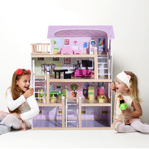Casinha de Bonecas para Brincar - Cor-de-Rosa e Branco - Madeira - 60 x 30 x 80 cm