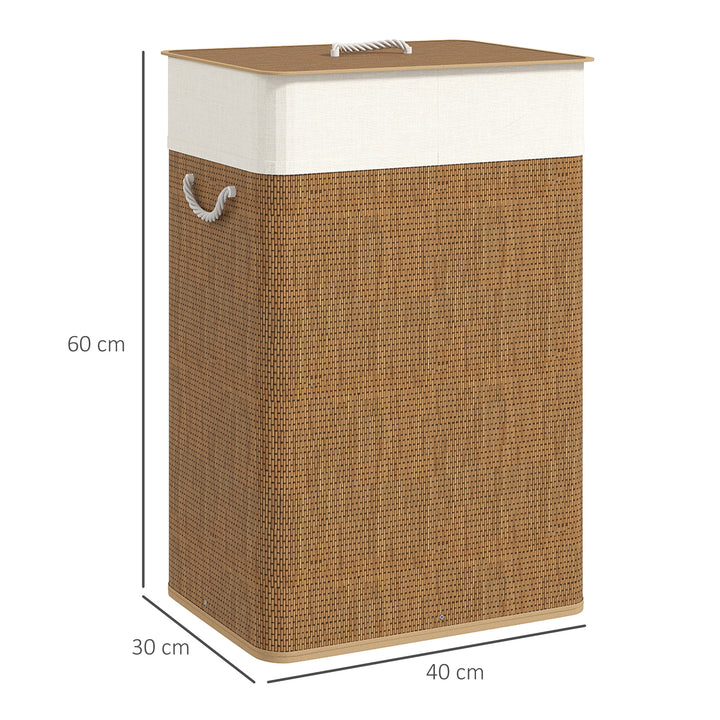 Cesto de Roupa com Tampa 72L Cesto de Roupa de Bambu com Bolsa Interior Removível e Alças para Lavandaria Dormitório 40x30x60 cm Madeira e Creme