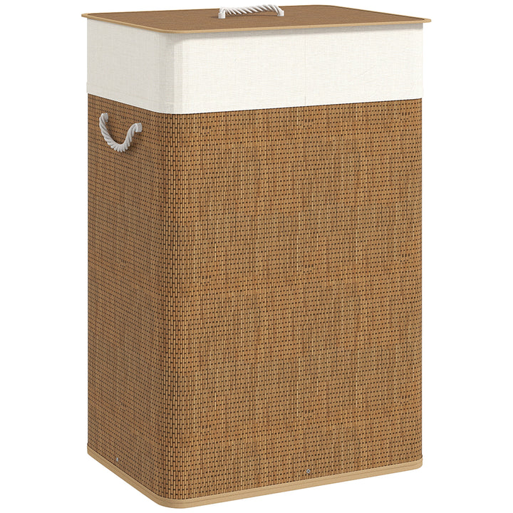 Cesto de Roupa com Tampa 72L Cesto de Roupa de Bambu com Bolsa Interior Removível e Alças para Lavandaria Dormitório 40x30x60 cm Madeira e Creme