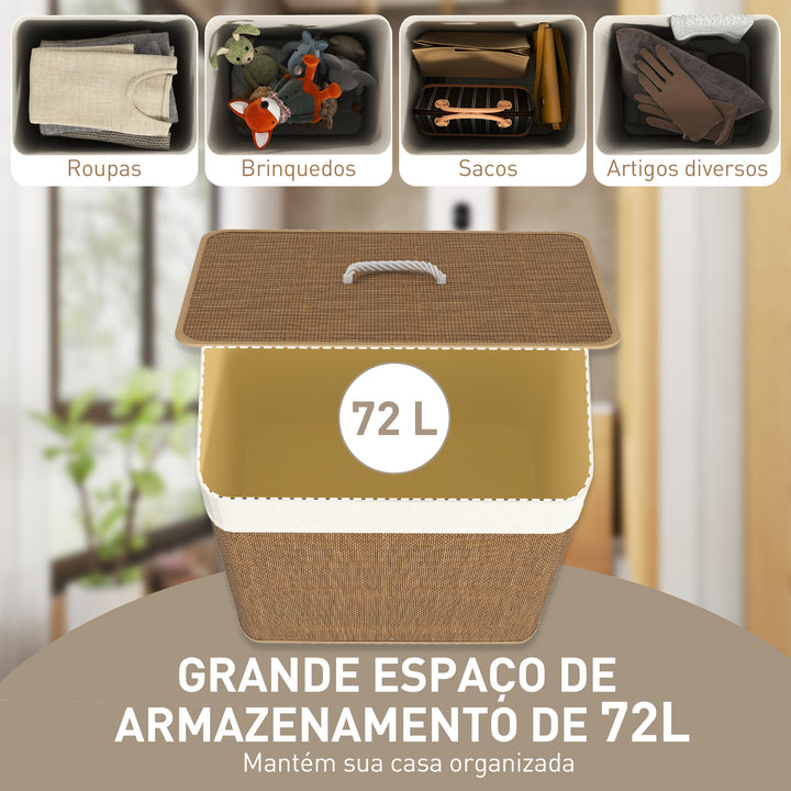 Cesto de Roupa com Tampa 72L Cesto de Roupa de Bambu com Bolsa Interior Removível e Alças para Lavandaria Dormitório 40x30x60 cm Madeira e Creme