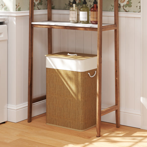 Cesto de Roupa com Tampa 72L Cesto de Roupa de Bambu com Bolsa Interior Removível e Alças para Lavandaria Dormitório 40x30x60 cm Madeira e Creme