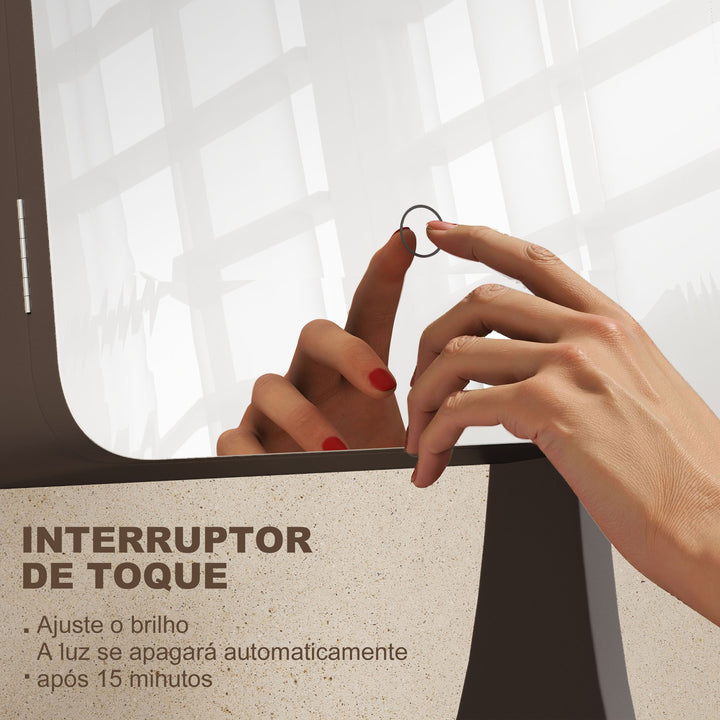 Espelho para Joias com Luzes LED Armário para Joias com Espelho de Corpo Inteiro Ajustável Gaveta Interruptor Tátil e Luzes com Desligar Automático Cinzento