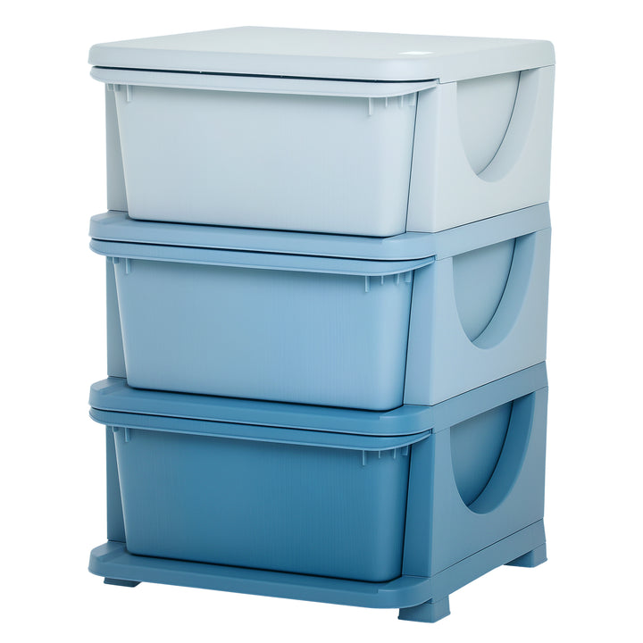 Organizador de Brinquedos Infantil para crianças acima de 3 anos com 3 Gavetas e Alças amplo espaço de armazenamento para Roupas Livros brinquedos 37x37x56,5 cm Azul