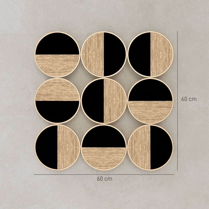 Quadro Decorativo de Parede Geométrico Decoração de Parede Moderno 3D 60x60 cm Quadro de Parede com Espelho de Plástico Estrutura Metálica Preto e Madeira