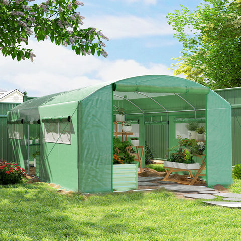 Estufa tipo Túnel 6x3x2 m Estufa de Exterior com 4 Janelas de Malha Cobertura de PE Anti UV e 3 Portas Enroláveis com Fecho de Correr Estufa para Jardim Pátio Verde