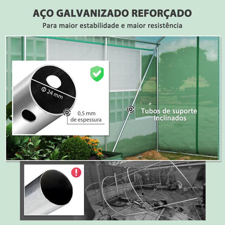 Estufa tipo Túnel 6x3x2 m Estufa de Exterior com 4 Janelas de Malha Cobertura de PE Anti UV e 3 Portas Enroláveis com Fecho de Correr Estufa para Jardim Pátio Verde