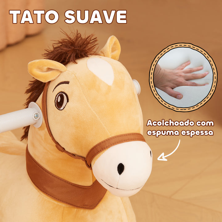 Cavalo Elétrico para Crianças de 18 a 36 Meses Cavalo de Brincar Elétrico com Bateria 6V Rodas e Música Carga 25 kg 69x34x53 cm Marrom