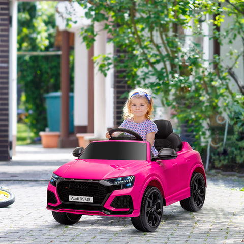 Carro Elétrico Infantil acima de 3 anos Licença Audi RS Q8 com Bateria 6V Controle a Distância Música MP3 Buzina e Luzes Velocidade Máx. 3km/h 101x62x51cm Rosa