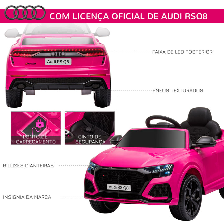 Carro Elétrico Infantil acima de 3 anos Licença Audi RS Q8 com Bateria 6V Controle a Distância Música MP3 Buzina e Luzes Velocidade Máx. 3km/h 101x62x51cm Rosa