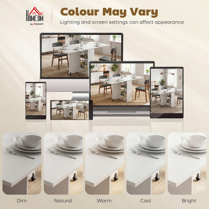 Mesa de cozinha Dobrável de Madeira com Rodinhas 140 x 80 x 74 cm Branca
