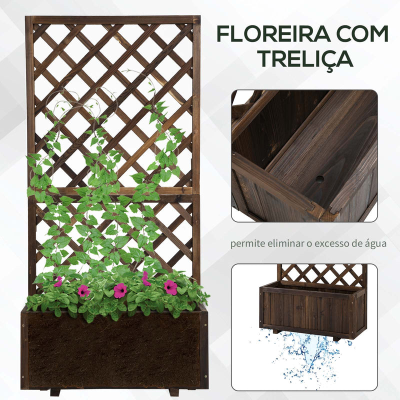 Floreira com Treliça de Madeira Maciça Caixa de Plantio com Suporte para Plantas Trepadeiras para Cultivo de Plantas Flores 72,5x31,5x149,5 cm Marrom