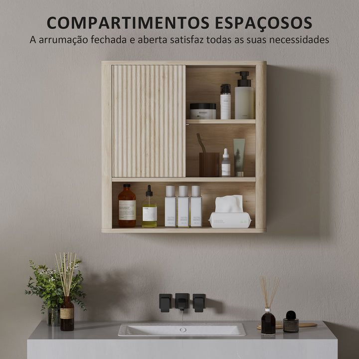 Armário de Casa de Banho de Parede Móvel de Casa de Banho com Prateleiras Ajustáveis Porta Deslizante Compartimentos e Desenho Elegante 60x20x62 cm Madeira
