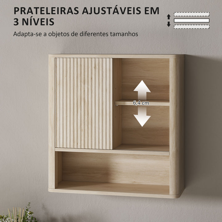 Armário de Casa de Banho de Parede Móvel de Casa de Banho com Prateleiras Ajustáveis Porta Deslizante Compartimentos e Desenho Elegante 60x20x62 cm Madeira