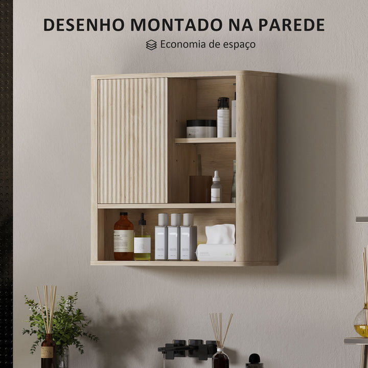 Armário de Casa de Banho de Parede Móvel de Casa de Banho com Prateleiras Ajustáveis Porta Deslizante Compartimentos e Desenho Elegante 60x20x62 cm Madeira