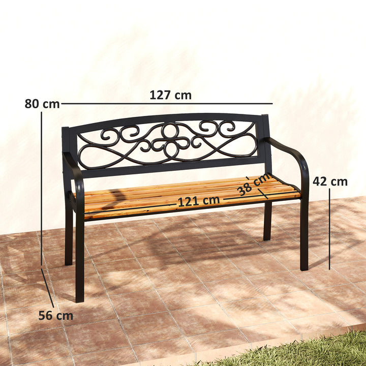 Banco de Jardim de 2 Lugares Banco de Exterior com Assento de Madeira e Estrutura de Aço para Pátio Varanda 127x56x80 cm Madeira e Preto