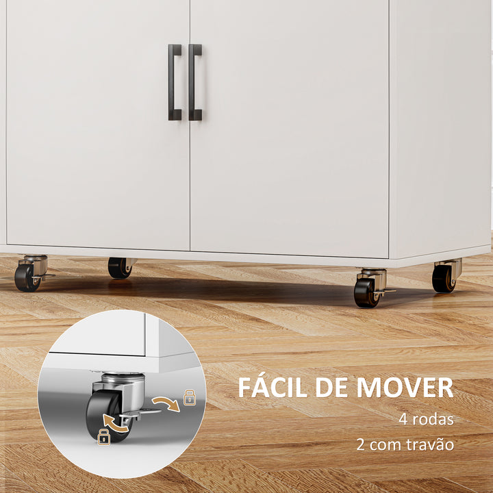 Móvel de Engomar a Ferro com Rodas Móvel de Passar a Ferro com Barra para Pendurar Roupa Estante Aberto e Tábua de Passar 125x43,5x102,5 cm Branco