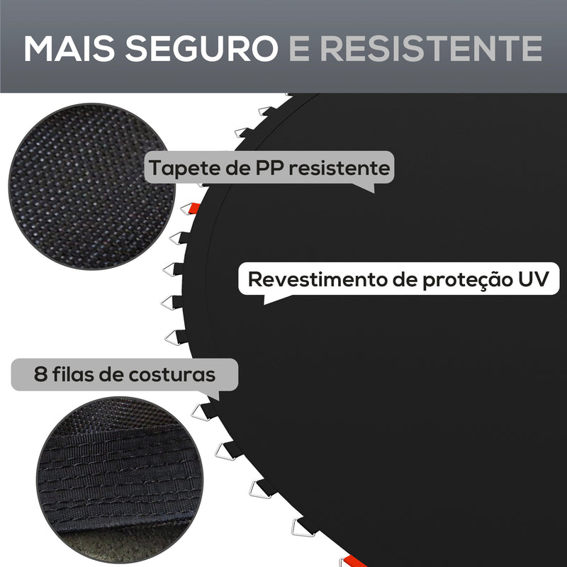 Tapete de Substituição para Trampolim Redondo Ø202 cm Tapete para Trampolim de 8 Pés Anti-UV e 8 Filas de Costuras Preto