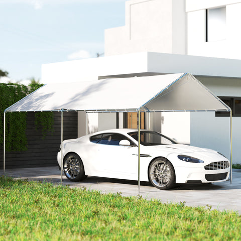 Tenda Garagem para Carro 3x6 m, Abrigo Exterior Portátil com Estrutura de Aço Galvanizado, Impermeável, Anti-UV, Pavilhão Gazebo de Jardim com Acessórios, para Eventos, Festas, Branco