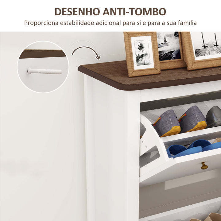 Móvel Sapateira Estilo Francês Sapateira de Entrada com 2 Gavetas Prateleiras Ajustáveis para 16 Pares de Sapato Sapateira Estreita para Corredor 84x29x109 cm Branco