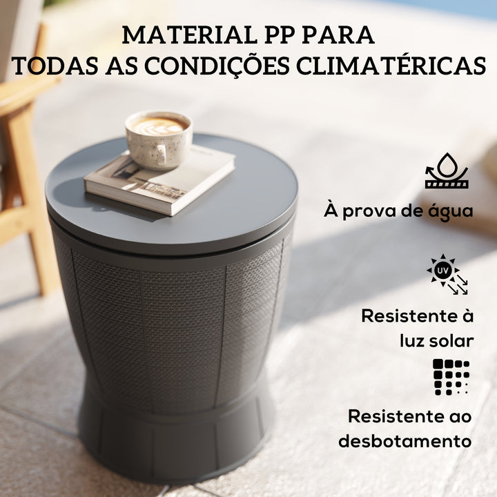 Mesa Geladeira para Exterior 41 L 3 em 1 Mesa Refrigeradora Mesa Auxiliar com Altura Ajustável 58-84 cm para Cubos de Gelo Tampa Superior Elevável para Festa Piscina Jardim Pátio Cinza