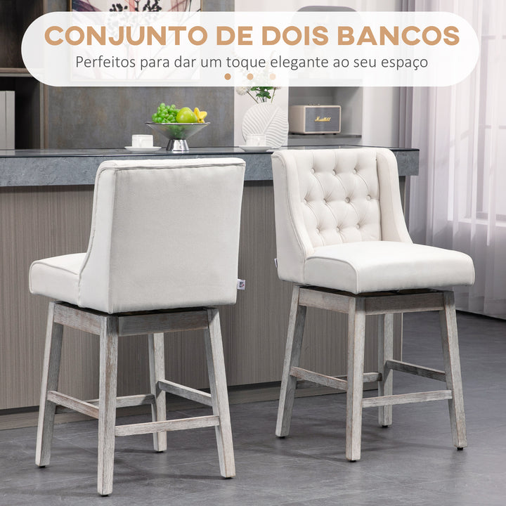 Conjunto de 2 Bancos de Bar com Encosto Giratórios 180° Bancos Altos de Cozinha com Apoio para Pés e Pés de Madeira para Sala de Jantar 45,7x57,2x101 cm Bege
