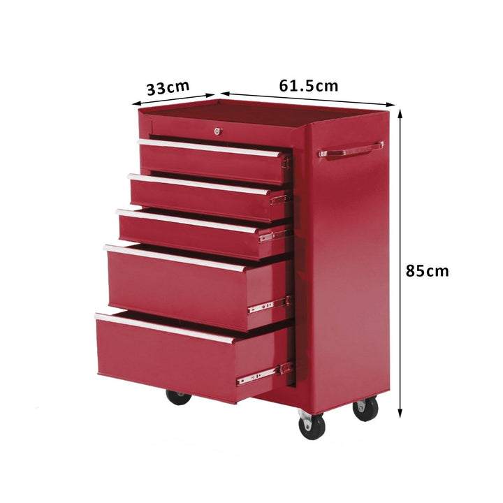 Carrinho de ferramentas com 5 Gavetas e 4 rodas Aço Vermelho 61,5x33x85cm