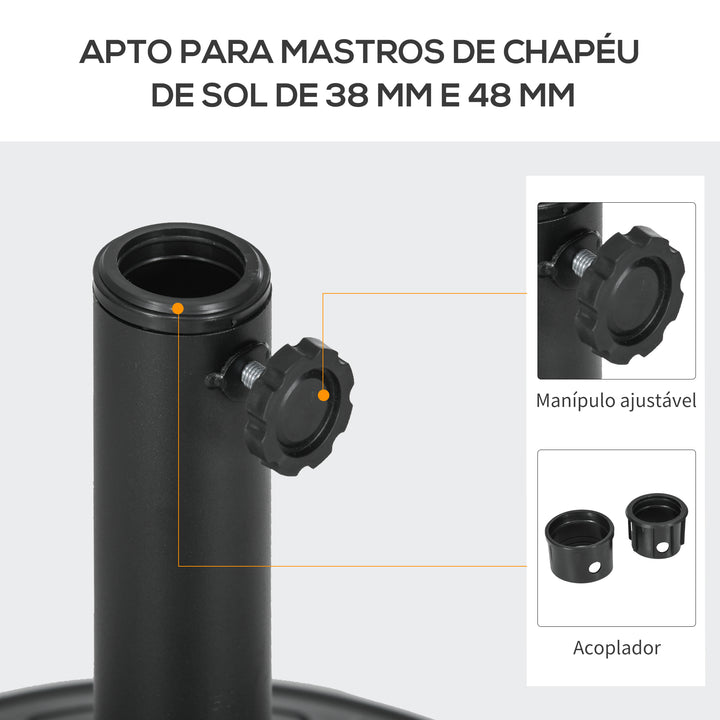 Base para Chapéu de Sol Suporte para Chapéu de Sol de HDPE Preenchível de Cimento Peso 13 kg para Mastros de Chapéus de Sol de Ø38/48 mm Ø43x32 cm Preto