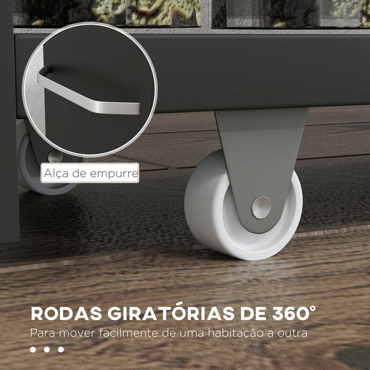 Estante de Armazenamento para Casa de Banho de 3 Níveis Estante Estreita com Alça Lateral Estante com Rodas para Cozinha Sala de Estar Estilo Moderno 48x15x80 cm Preto