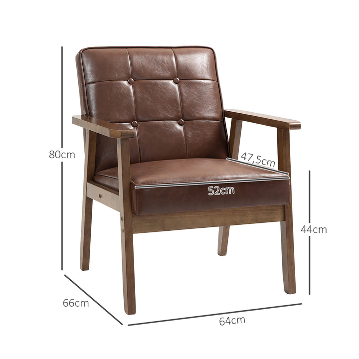 Poltrona Sala de Estar Estofada em PU Poltrona Sala de Estar com Apoio para os Braços e Estrutura de Madeira de Borracha Poltrona para Dormitório Sala de Estar Carga 120 kg 64x66x80 cm Marrom