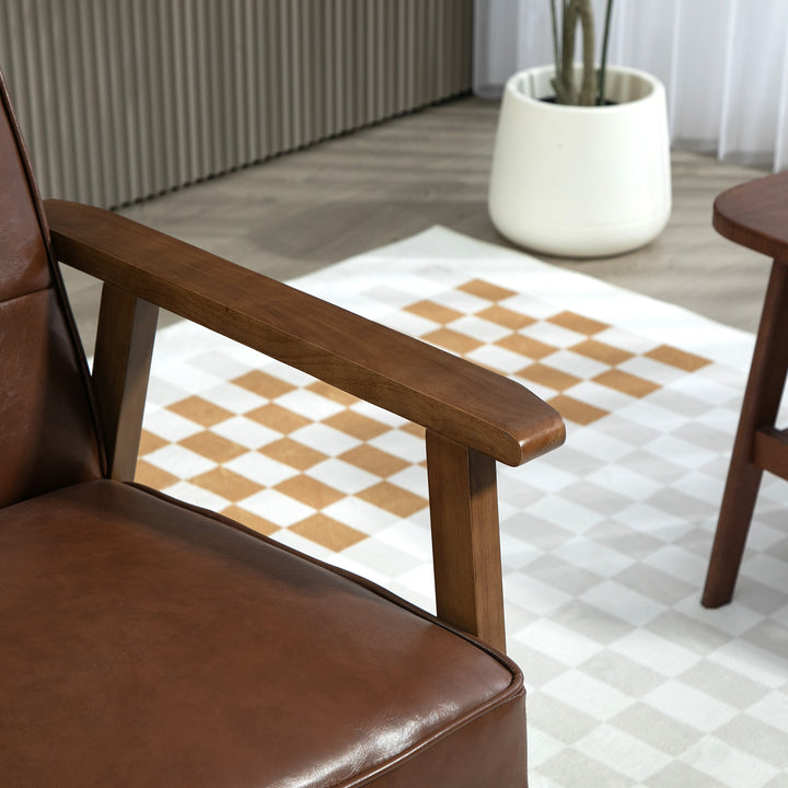 Poltrona Sala de Estar Estofada em PU Poltrona Sala de Estar com Apoio para os Braços e Estrutura de Madeira de Borracha Poltrona para Dormitório Sala de Estar Carga 120 kg 64x66x80 cm Marrom