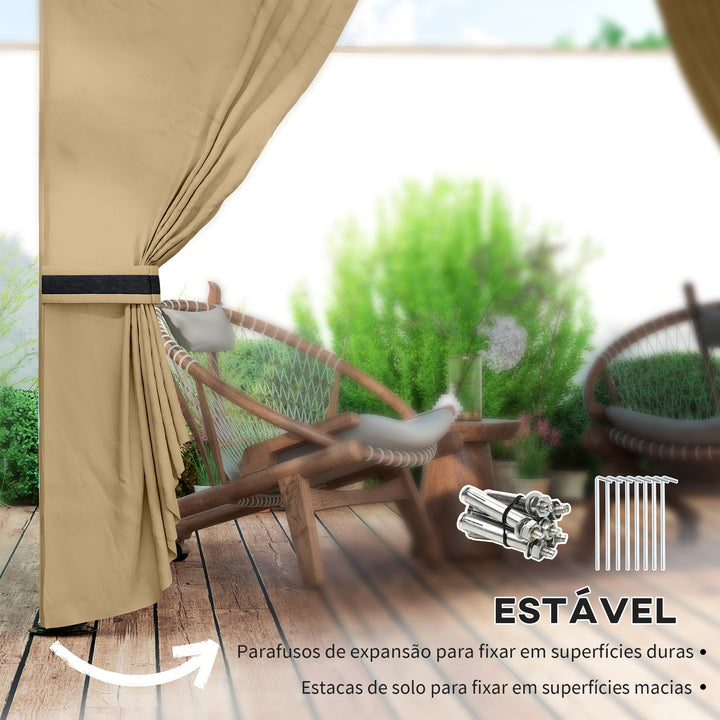 Tenda de Jardim 3,35x3,35 m Tenda de Exterior com Teto Duplo Paredes Laterais Anti-UV e Janelas Tenda para Eventos Bege