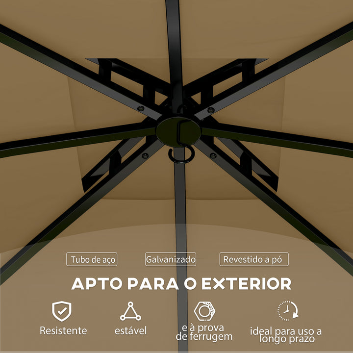 Tenda de Jardim 3,35x3,35 m Tenda de Exterior com Teto Duplo Paredes Laterais Anti-UV e Janelas Tenda para Eventos Bege