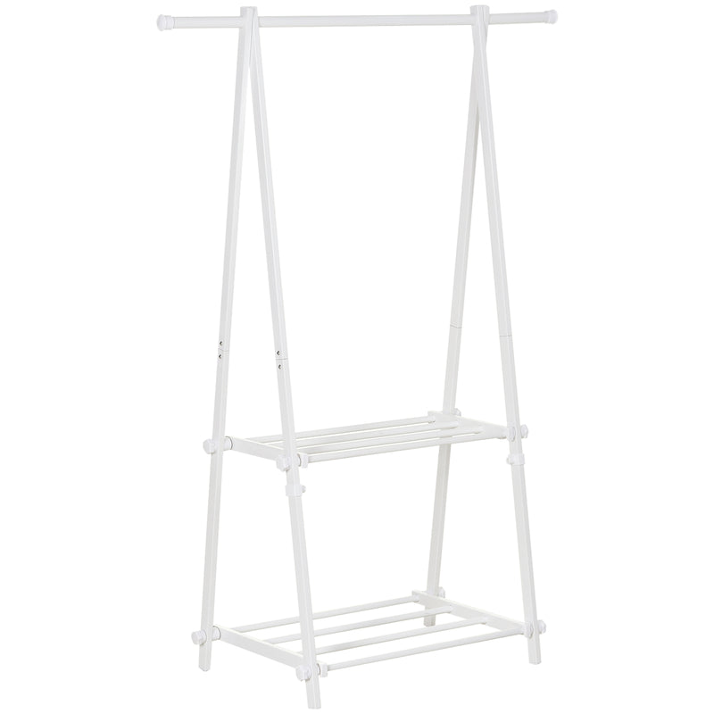 Suporte para Cabide Dobrável Suporte para Cabide com 2 Prateleiras e 1 Barras para Pendurar Roupas para Sala Quarto Entrada 107,5x45x150 cm Branco