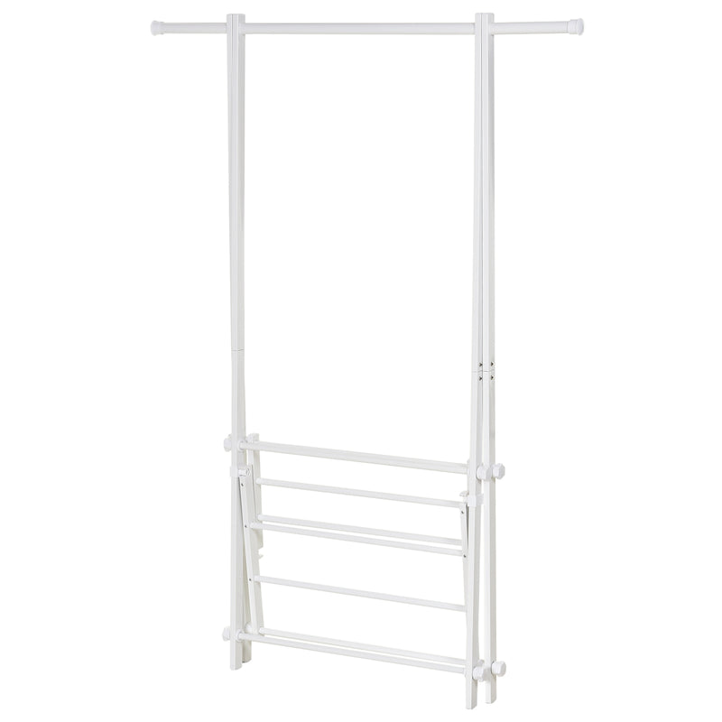 Suporte para Cabide Dobrável Suporte para Cabide com 2 Prateleiras e 1 Barras para Pendurar Roupas para Sala Quarto Entrada 107,5x45x150 cm Branco